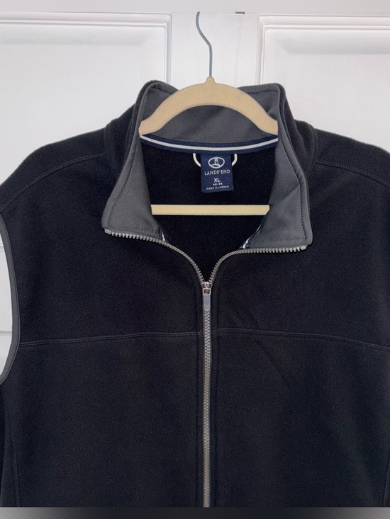 Lands' End Other - Lands' End Men's XL Black Full Zip Fleece Vest Gray Trim Adjustable Bottom EUC